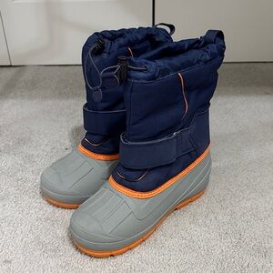 Cat & Jack Navy and Gray Kids Snow Boots with Orange Trim